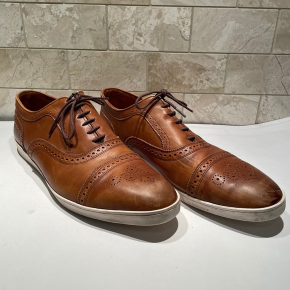 Allen Edmonds Strandmok Tan Leather Cap Toe Brogue Sneakers 14 D 3866